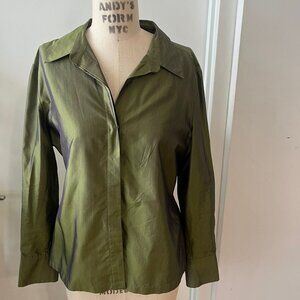 Vintage EXPRESS Silk Iridescent Green Button Down Shirt Size 11/12